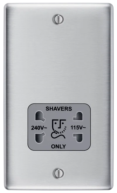 NEXUS METAL BRUSHED STEEL DUAL VOLTAGE SHAVER SOCKET 115/240V (GREY INSERT)