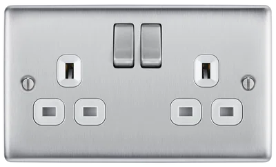 NEXUS METAL BRUSHED STEEL DOUBLE SWITCHED 13A POWER SOCKET WITH USB CHARGING - 2X USB SOCKETS (3.1A)