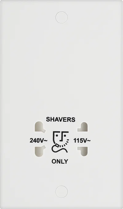 WHITE MOULDED SQUARE EDGE DUAL VOLTAGE SHAVER SOCKET 115/240V