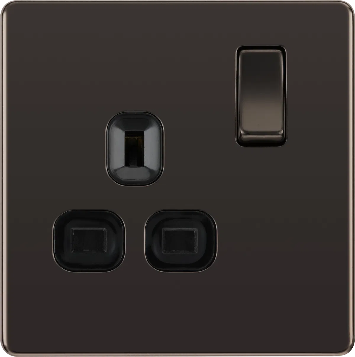 SCREWLESS FLATPLATE BLACK NICKEL SINGLE SWITCHED 13A POWER SOCKET WITH USB CHARGING - 2X USB SOCKETS (2.1A)
