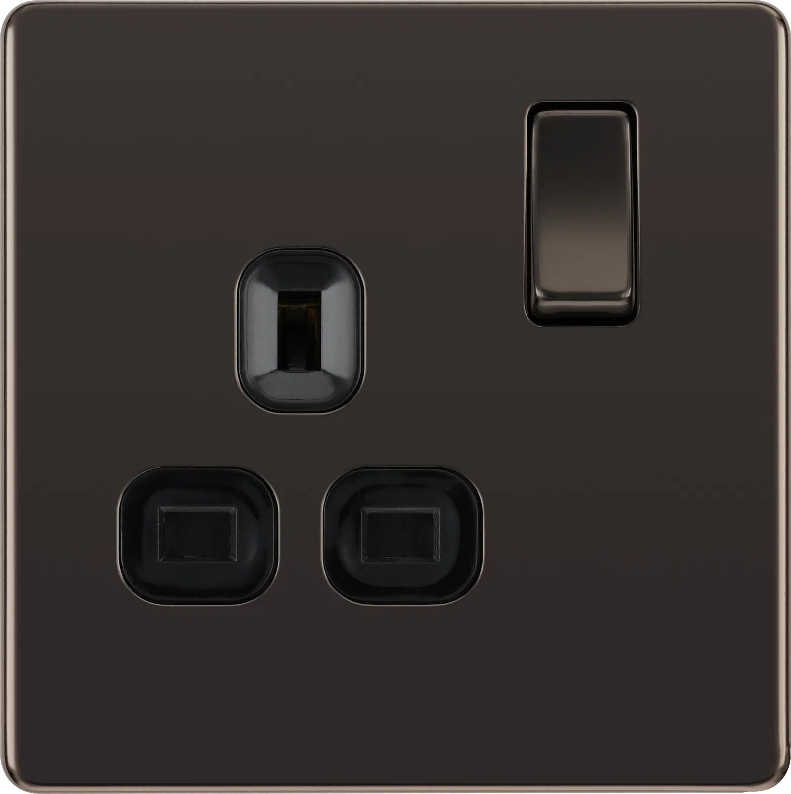 SCREWLESS FLATPLATE BLACK NICKEL SINGLE SWITCHED 13A POWER SOCKET WITH USB CHARGING - 2X USB SOCKETS (2.1A)