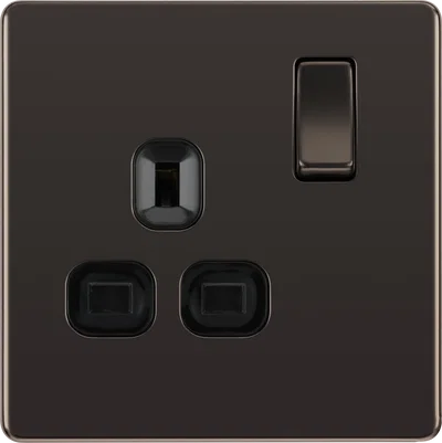 BLACK NICKEL - 1 GANG 13A UNSWITCHED SOCKET - BLACK