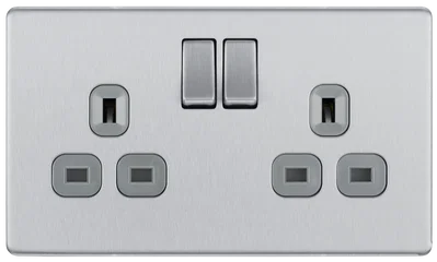 SCREWLESS FLAT PLATE BRUSHED STAINLESS STEEL 13A DP SWITCH SOCKET 5 PACK