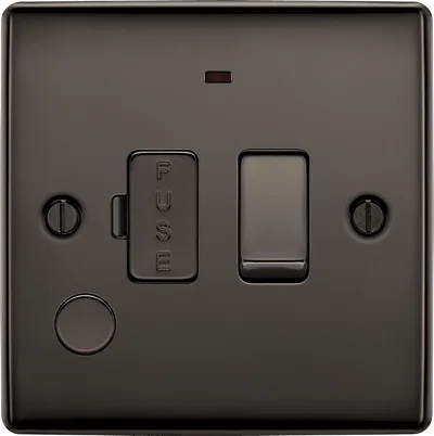 NEXUS METAL BLACK NICKEL SWITCHED 13A FUSED CONNECTION UNIT, WITH POWER INDICATOR AND CABLE OUTLET