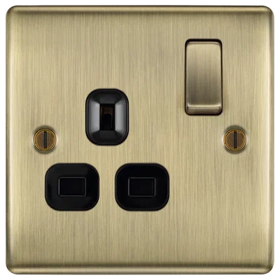 NEXUS METAL ANTIQUE BRASS SINGLE SWITCHED 13A POWER SOCKET WITH USB CHARGING 2X USB SOCKETS (2.1A)
