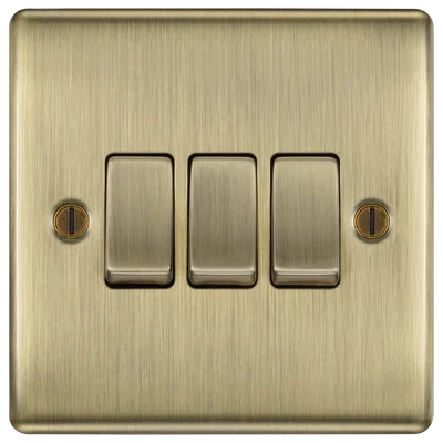 NEXUS METAL ANTIQUE BRASS TRIPLE SWITCH, 20A 16AX 2 WAY
