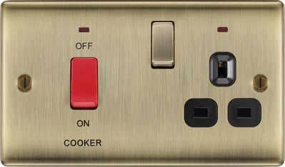 NEXUS METAL ANTIQUE BRASS 45A COOKER CONTROL UNIT WITH SWITCHED 13A POWER SOCKET, INCLUDES POWER INDICATORS