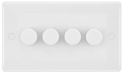 WHITE NEXUS MOULDED 200W QUADRUPLE DIMMER SWITCH, 2-WAY PUSH ON/OFF, TRAILING EDGE