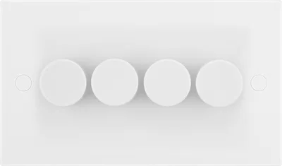 WHITE MOULDED SQUARE EDGE 200W QUADRUPLE DIMMER SWITCH, 2-WAY PUSH ON/OFF, TRAILING EDGE