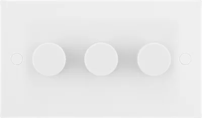WHITE MOULDED SQUARE EDGE 200W TRIPLE DIMMER SWITCH, 2-WAY PUSH ON/OFF, TRAILING EDGE