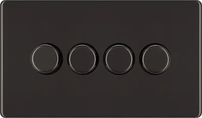 SCREWLESS FLATPLATE BLACK NICKEL 400W QUADRUPLE DIMMER SWITCH, 2-WAY PUSH ON/OFF