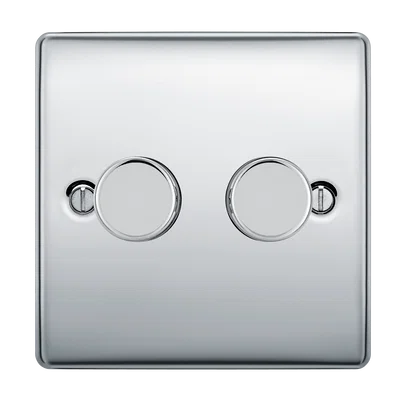 NEXUS METAL POLISHED CHROME 400W DOUBLE DIMMER SWITCH, 2-WAY PUSH ON/OFF