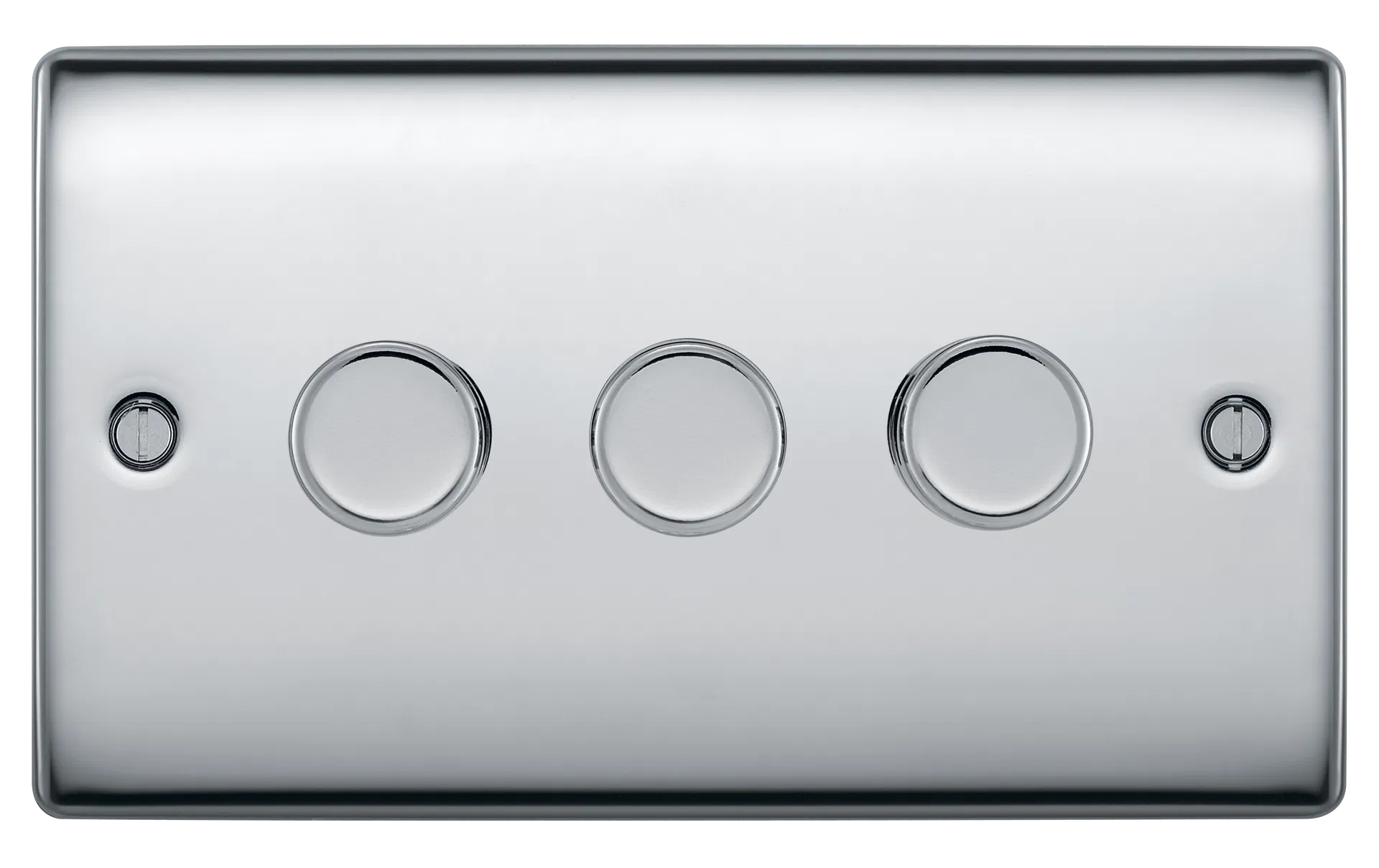 NEXUS METAL POLISHED CHROME 400W TRIPLE DIMMER SWITCH, 2-WAY PUSH ON/OFF