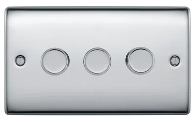 NEXUS METAL POLISHED CHROME 400W TRIPLE DIMMER SWITCH, 2-WAY PUSH ON/OFF