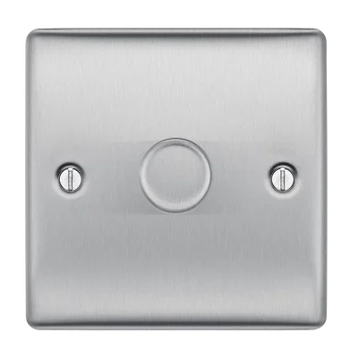 NEXUS METAL BRUSHED STEEL 400W SINGLE DIMMER SWITCH, 2-WAY PUSH ON/OFF