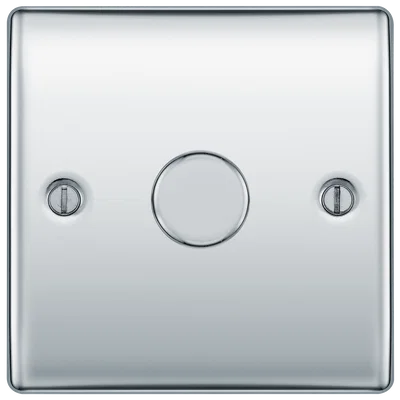 NEXUS METAL POLISHED CHROME 200W SINGLE DIMMER SWITCH, 2-WAY PUSH ON/OFF, TRAILING EDGE