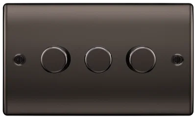 NEXUS METAL BLACK NICKEL 200W TRIPLE DIMMER SWITCH, 2-WAY PUSH ON/OFF, TRAILING EDGE