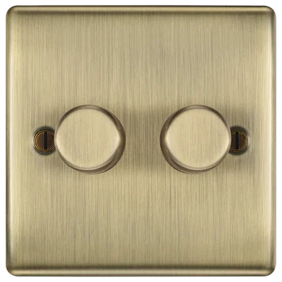 NEXUS METAL ANTIQUE BRASS 200W DOUBLE DIMMER SWITCH, 2-WAY PUSH ON/OFF, TRAILING EDGE