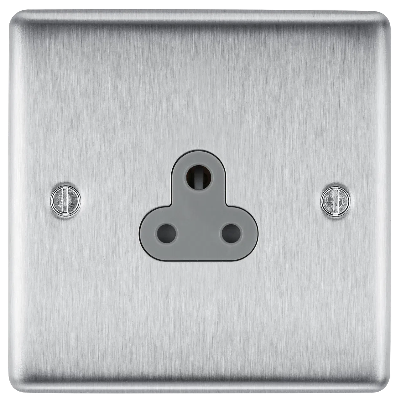 NEXUS METAL BRUSHED STEEL SINGLE ROUND PIN UNSWITCHED 2A SOCKET