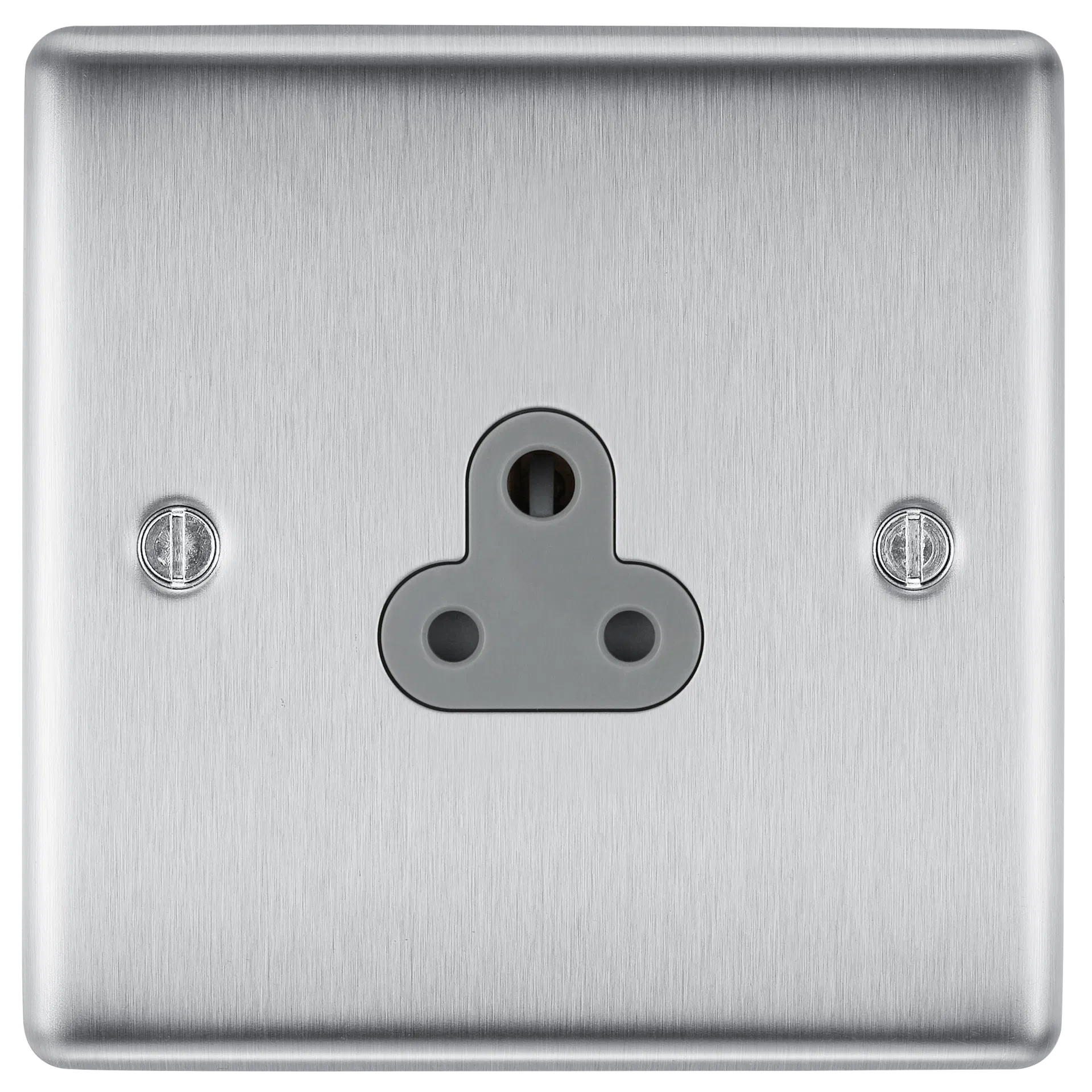 NEXUS METAL BRUSHED STEEL SINGLE ROUND PIN UNSWITCHED 2A SOCKET