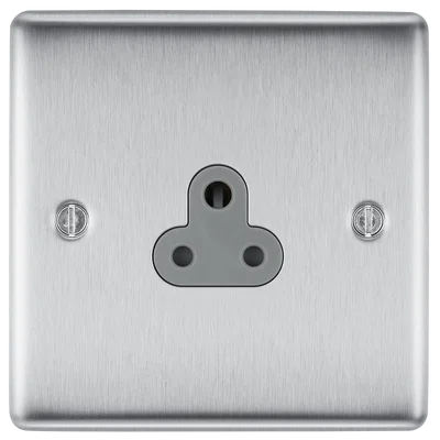 NEXUS METAL BRUSHED STEEL SINGLE ROUND PIN UNSWITCHED 2A SOCKET