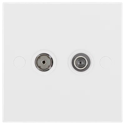 WHITE MOULDED SQUARE EDGE SINGLE SOCKET FOR TV OR FM CO-AXIAL AERIAL AND SATELLITE CONNECTION