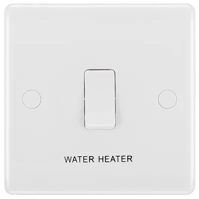WHITE NEXUS MOULDED SINGLE WATER HEATER SWITCH, 20A WITH FLEX OUTLET