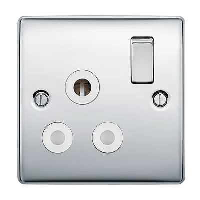 CHROME - 1 GANG 2 PIN 16A EURO SOCKET - WHITE