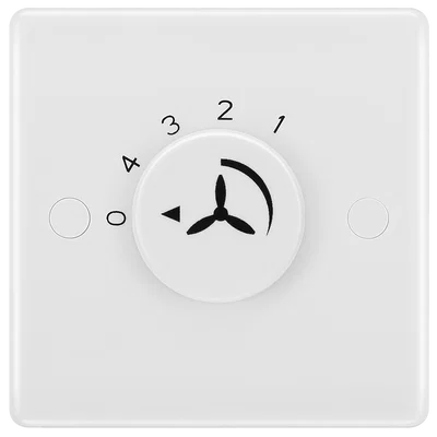 WHITE NEXUS MOULDED SINGLE FAN CONTROLLER SWITCH, 4 SPEED 1 WAY ROTARY