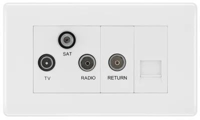 WHITE NEXUS MOULDED TRIPLEX TV, SATELLITE AND FM CONNECTION, WITH RETURN AND BT OUTLET
