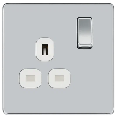 CHROME - 2 GANG 13A UNSWITCHED SOCKET - WHITE