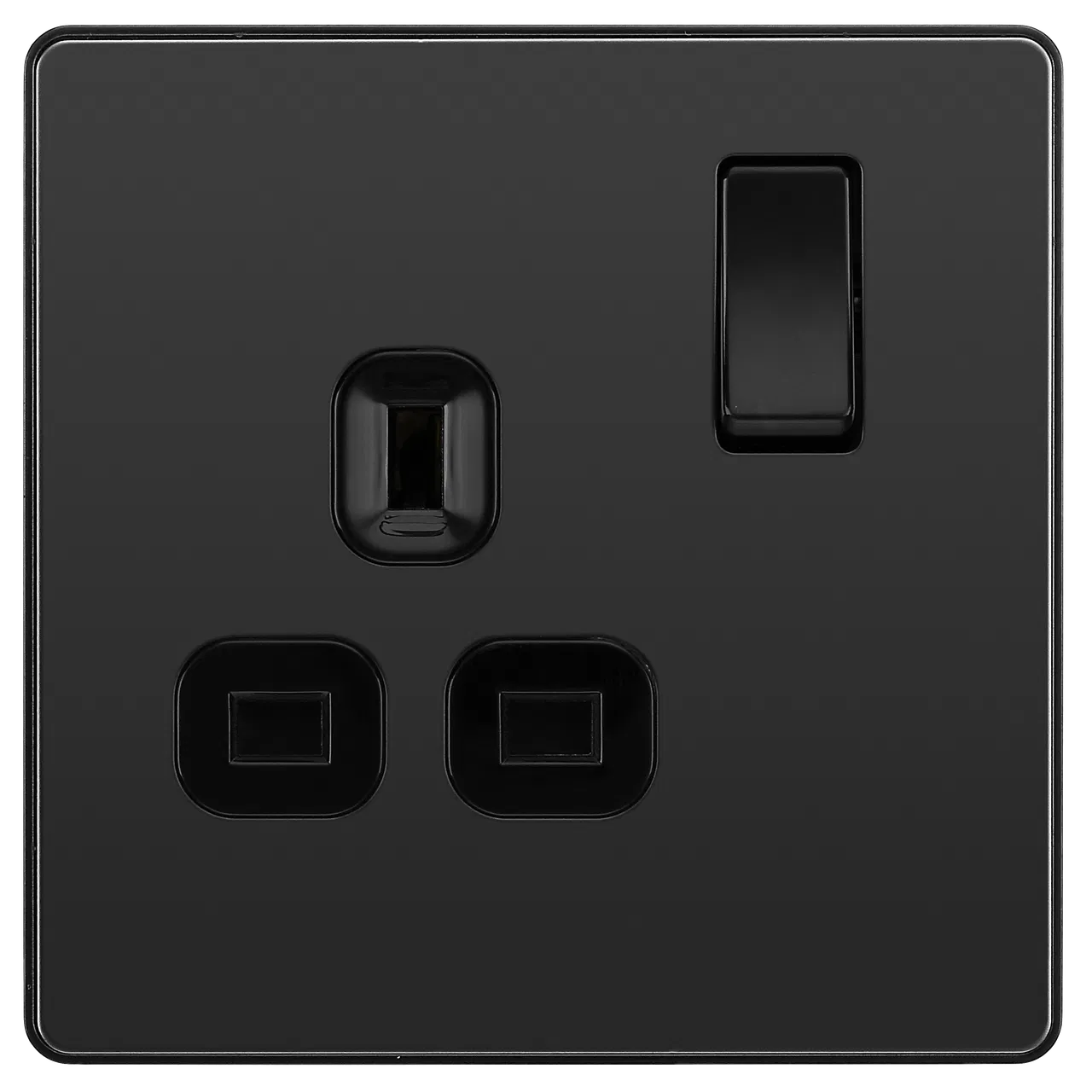 EVOLVE BLACK CHROME (BLACK) SINGLE SWITCHED 13A POWER SOCKET + 2 X USB (2.1A)