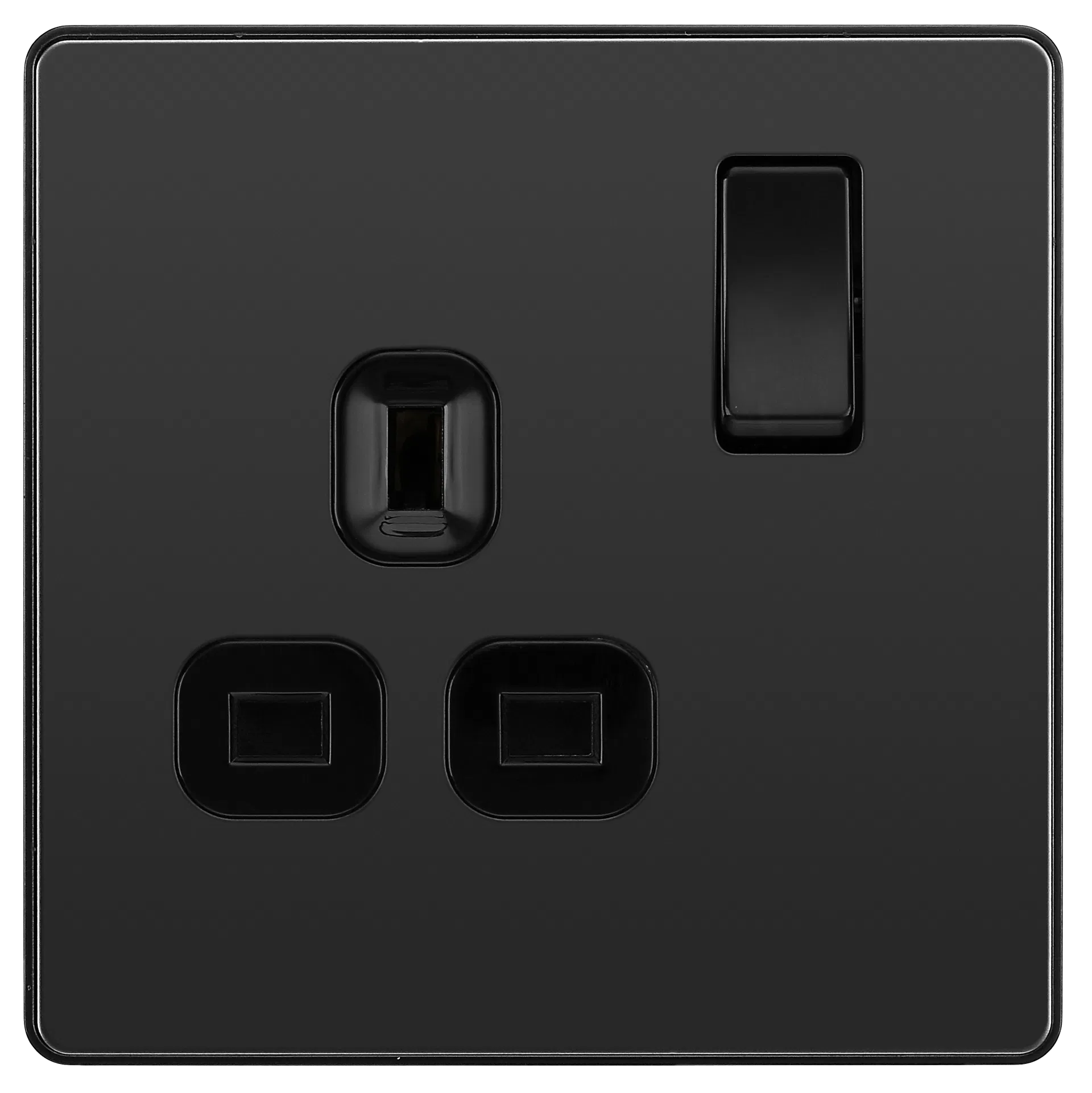 EVOLVE BLACK CHROME (BLACK) SINGLE SWITCHED 13A POWER SOCKET + 2 X USB (2.1A)