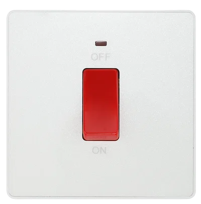 EVOLVE PEARLESCENT WHITE (WHITE) 45A SQUARE SWITCH, DOUBLE POLE WITH LED POWER INDICATOR