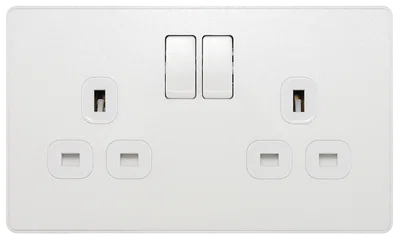 EVOLVE PEARLESCENT WHITE (WHITE) DOUBLE SWITCHED 13A POWER SOCKET + 2 X USB (3.1A)
