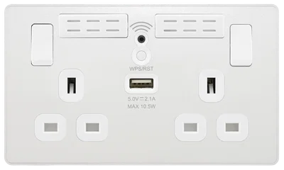 EVOLVE PEARLESCENT WHITE (WHITE) WIFI EXTENDER DOUBLE SWITCHED 13A POWER SOCKET + 1 X USB (2.1A)