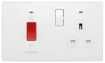 EVOLVE PEARLESCENT WHITE (WHITE) COOKER CONTROL SOCKET, DOUBLE POLE SWITCH WITH LED POWER INDICATORS
