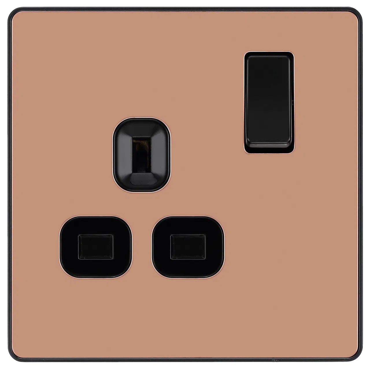 EVOLVE POLISHED COPPER (BLACK) SINGLE SWITCHED 13A POWER SOCKET + 2 X USB (2.1A)