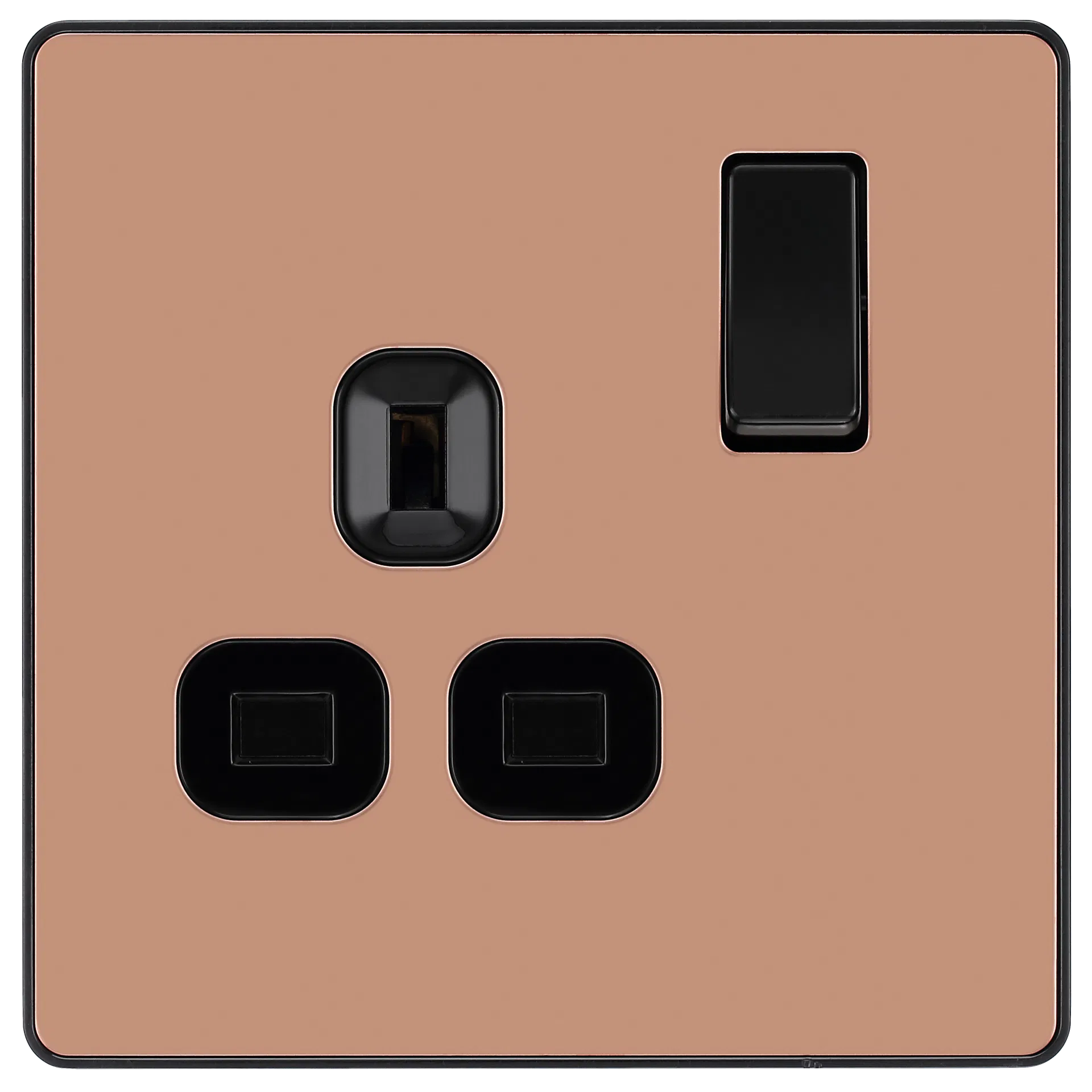 EVOLVE POLISHED COPPER (BLACK) SINGLE SWITCHED 13A POWER SOCKET + 2 X USB (2.1A)