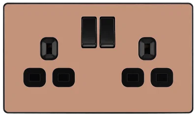EVOLVE POLISHED COPPER (BLACK) DOUBLE SWITCHED 13A POWER SOCKET + 2 X USB (3.1A)