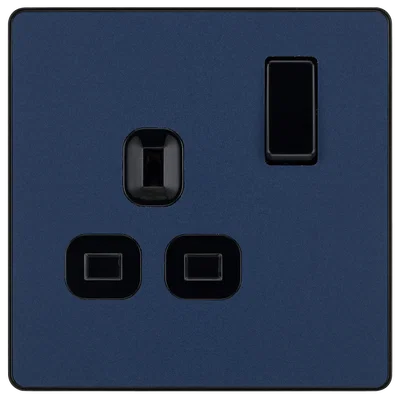 EVOLVE MATT BLUE (BLACK) SINGLE SWITCHED 13A POWER SOCKET + 2 X USB (2.1A)