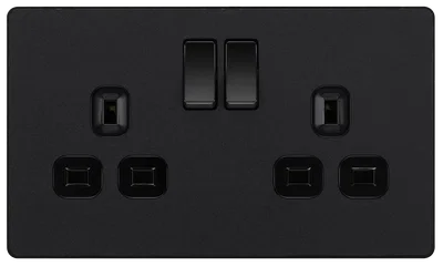 EVOLVE MATT BLACK (BLACK) DOUBLE SWITCHED 13A POWER SOCKET + 2 X USB (3.1A)
