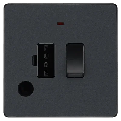 EVOLVE MATT GREY (BLACK) SWITCHED 13A FUSED CONNECTION UNIT WITH POWER LED INDICATOR, AND FLEX OUTLET