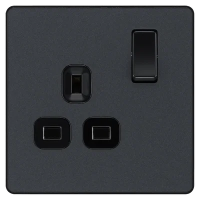 EVOLVE MATT GREY (BLACK) SINGLE SWITCHED 13A POWER SOCKET + 2 X USB (2.1A)
