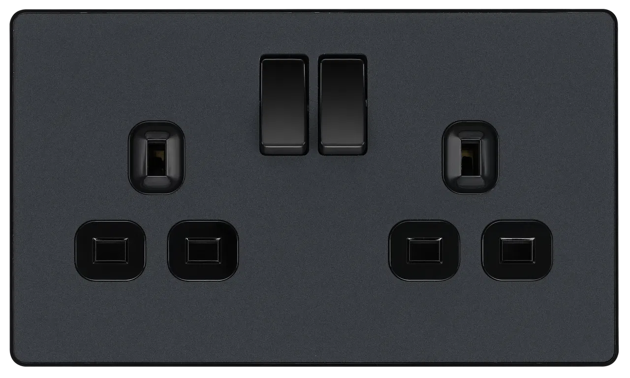 EVOLVE MATT GREY (BLACK) DOUBLE SWITCHED 13A POWER SOCKET + 2 X USB (3.1A)