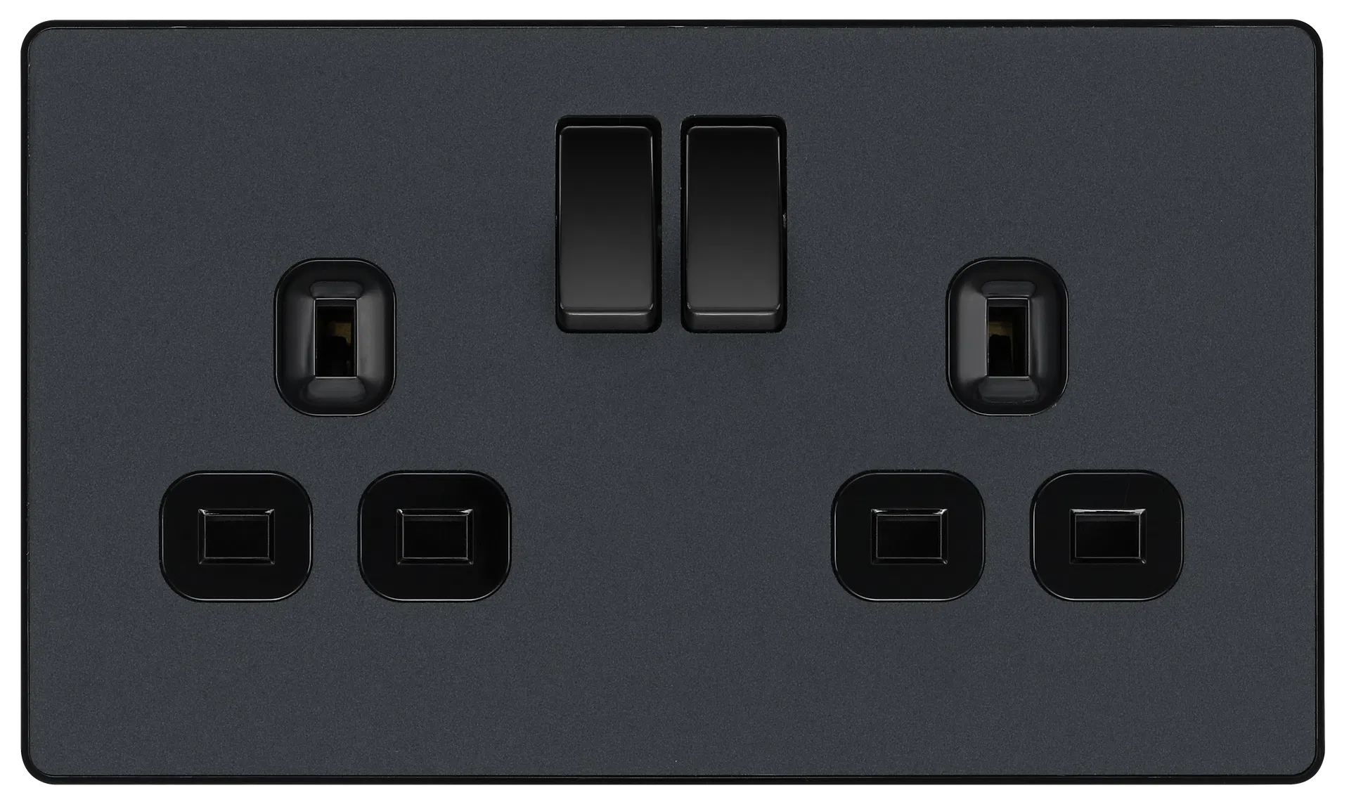 EVOLVE MATT GREY (BLACK) DOUBLE SWITCHED 13A POWER SOCKET + 2 X USB (3.1A)