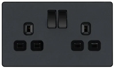 EVOLVE MATT GREY (BLACK) DOUBLE SWITCHED 13A POWER SOCKET + 2 X USB (3.1A)