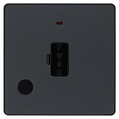 EVOLVE MATT GREY (BLACK) UNSWITCHED 13A FUSED CONNECTION UNIT WITH POWER LED INDICATOR, AND FLEX OUTLET