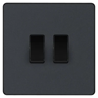 EVOLVE MATT GREY (BLACK) DOUBLE LIGHT SWITCH, 20A 16AX, 2 WAY