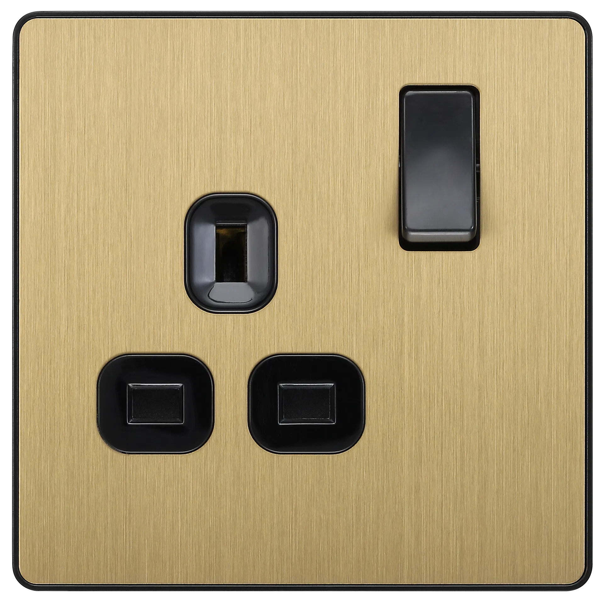 EVOLVE BRUSHED BRASS (BLACK) SINGLE SWITCHED 13A POWER SOCKET + 2 X USB (2.1A)